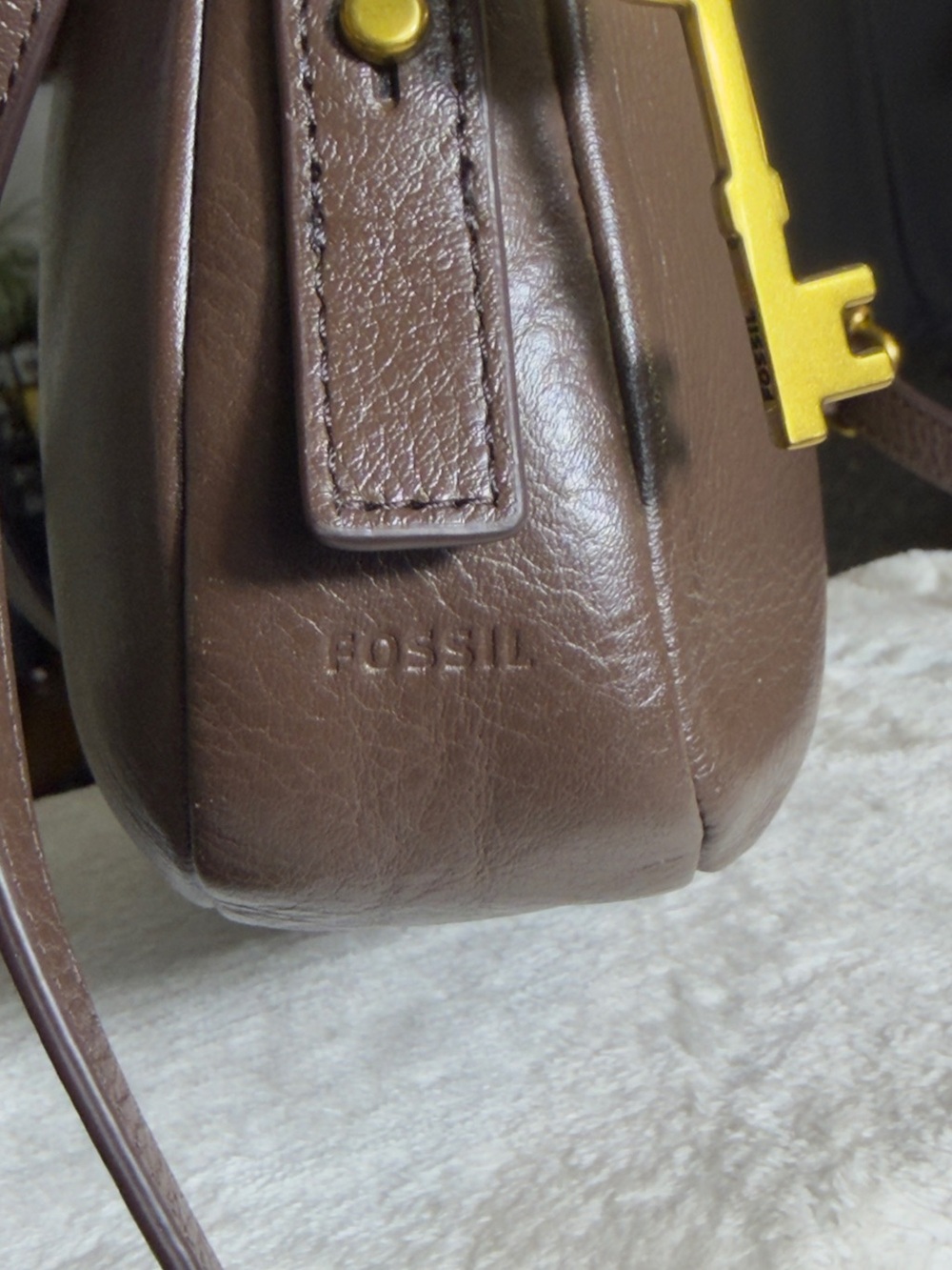 Fossil Jolie Brown Pebbled Leather Baguette Shoulder Bag - Picture 4 of 15